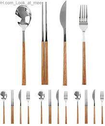 16 -stycken imitation av träskåp set koreansk matknivgaffel skedhackpinnar trä servis uppsättningar bordsartiklar cutleries q230828