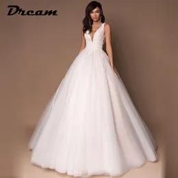 Vestidos sexy urbanos sonho tule profundo decote em v sem mangas princesa casamento 2023 rendas até contas applique vestido de noiva vestido de baile vestidos de novia 230828