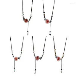 Charms N58F Style rétro chinois papillon clavicule chaîne réglable tendance collier de perles