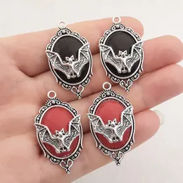 Charms 4pcs Gothic Bat Silver oprawione w ramkę Bat Cameo Charms Halloween Witch Pendant Fit Biżuter