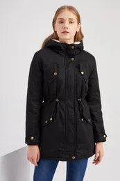 女性のトレンチコート女性冬のコート厚い暖かいトップ2023秋のフード付き綿の毛皮プラス基本ジャケットアウターウェアスリムな長い女性