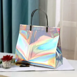 Förvaringspåsar Casual PVC Laser Tote Bag Thick Handbag Waterproof Portable Cloth Makeup Shopping Present