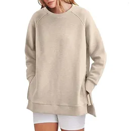 Damen-Kapuzenpullover, Damen-Sweat-Outfits, Sweatshirts, langärmelige Tunika-Oberteile, Rundhalsausschnitt, weicher Pullover mit seitlichen Damen-Wollpullovern