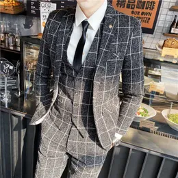 Högkvalitativ S-4XL (kostym + väst + byxor) Elite Gentleman Casual Fashion Slim Business Men's Formal Suit Three-Piece Suit Q230828