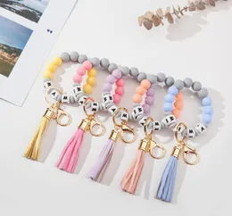 Keychains 1st Mama Nana Silicone Beads Keychain Wristband Keyring For Women Wristlet Armband Pendant med smyckenillbehör