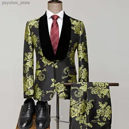 2022 Ultimo Cappotto Mutanda Slim Fit Abiti da sposa per feste per uomo Verde Giallo Scialle jacquard Risvolto Smoking dello sposo Vieni Q230828