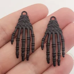 Charms JINDINSP 5pcs 42*19mm Black Color Skeleton Hand Charms Metal Halloween Pendants DIY Handmade Jewelry Making Findings Accessorie 230826