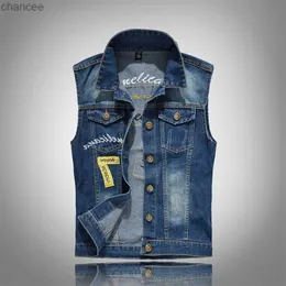 New 80s Vintage Men's Denim Vest Male Sleeveless cotton soft comfortable Jackets Hole Jeans Brand fashion top Waistcoat plus 6XL HKD230828