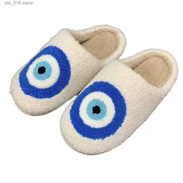 Pattern cattive scarpe asifn di alta qualità Slipperiota ricami blu blu calorosi occhi del diavolo pantofole per uomini e donne t230824 224 s