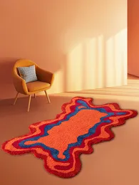 Carpet 70s Retro Psychedelic Groovy Tufted Rug for Living Room Bedroom Fluffy Red Trippy Abstract Area Home Decor Bathroom Mat 230828