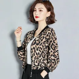 Kvinnorjackor långärmad solskyddsmedel Summer Short Coat Simulation Silk Leopard Print Fashion Baseball Uniform Cardigan Jacket 20