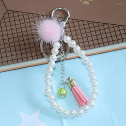 Keychains Sorority Greek Jewelry For Women Bag Fashion Pink Pom Tassel Heart Pearl Key Chain Holder