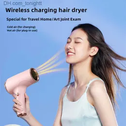 Novo secador de cabelo sem fio 500W de alta potência luz azul carregamento de íons negativos e inserção dupla utilização casa viagem conveniente secador de cabelo q230828