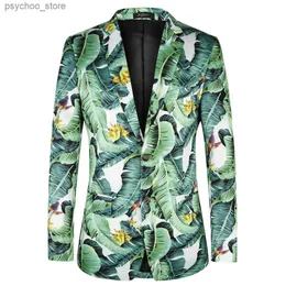 2018 New Euro US Plus Size 4XL Tide Men Fashion Casual Green Banana Leaf Floral Print Suit Jacket Blazer Masculino Slim Fit Q230828