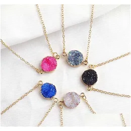 Pendant Necklaces New Design Resin Stone Druzy 5 Colors Gold Plated Geometry Necklace for Elegant Women Girls Fashion Jewelry Drop Del Dhj0t