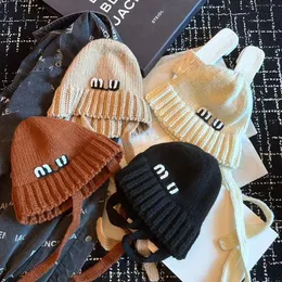 MI U Neue Gestrickte Fischer Hut frauen Koreanischen Stil Brief Stickerei Kappen Vielseitig Zeigen Gesicht Kleine Woolen Hut