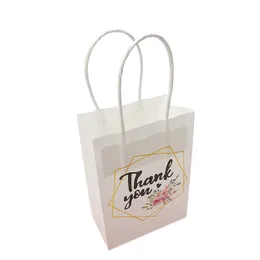 Envoltório de presente 24 / 48pcs sacos de papel kraft portáteis com fitas branco obrigado saco de embalagem de presente para festa de aniversário de casamento sacos de doces simples 230828