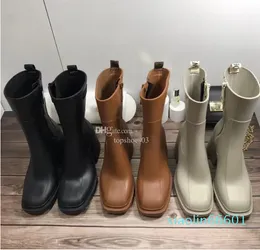 Botas Marca Clássico Luxo Top Couro Outono Inverno Antiderrapante 6cm Plataforma de Salto Alto 36-45