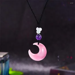 Pendant Necklaces Fashion Opal Crescent Moon Pink Crystal White Stone Necklace For Women Girls Pretty Jewelry Charm Gifts