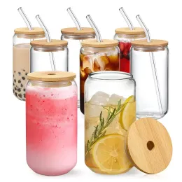 USA CA Warehouse 16oz Sublimation Jar shaped Tumbler Cup Beer Glass Glass jar with Bamboo LidとStraw DHL