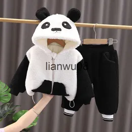 Kläderuppsättningar Fashion Lamb Wool Clothes Passar Baby Girls Fleece Padded Coatpants 2st Kids Panda Cartoon Outfits Children Clothing Set X0828