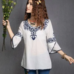 Hosen neue Mode Frauen Mädchen Totem Muster Vintage Ethnische Bluse Stickerei Baumwolle Freizeithemden Tops Blusa Ethnic Bordada