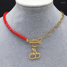 Pendant Necklaces Trendy Colorful Stones Cherry Choker Necklace For Women/Child Stainless Steel Y2K Christmas Gift Jewelry Collar