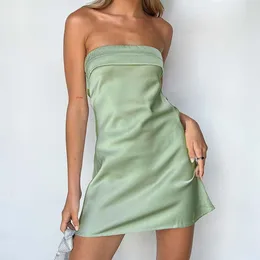 Casual Dresses Elegant Satin Strapless Tube Dress Women Club Party Cocktail Vestidos Sexy Backless Cut Out Mini 90s Vintage Streetwear