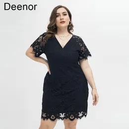 Джинсы Deenor Plus Size Черное кружевное платье для женщин 2021 лето VNECK