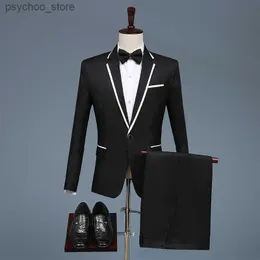 New Men's Suit Two-piece Korean Version Slim White Professional Groomsman Groom Dress Send Bow Tie Suit Men's Clothing Homme Q230828