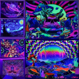 Gobeliny Trippy Tapestry UV Reactive Escent Mandala Hippie Skull Wisząca Tkanina Bohemia Domowa dekoracja Kawaii Dekoracja 230828