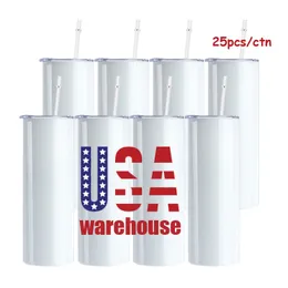 USA CA Warehouse Hot Sale DIY 20オンス車ダブルウォール絶縁ボトルスリムストレートタンブラー空白昇華4.23