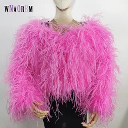 Womens Fur Faux Fashion sexy 100% real avestruz penas barco pescoço design mulheres fora do ombro casaco curto comprimento 40 cm jaqueta de pele de festa 230828