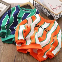 Hoodies Sweatshirts Boys 'Hoodie Spring och Autumn 2022 New Children's Vertical Stripe Crew Neck Shirt Loose Children's Fashion Top HKD230825