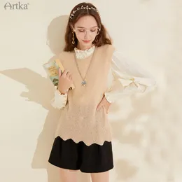 Women's Sweaters ARTKA 2023 Spring Women Knitwear Elegant Soft Wool Vest O-Neck Pullover Loose Mohair Knitwears Female WB20235Q