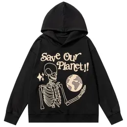 Mens Hoodies Sweatshirts Y2K Printed Pullover Loose Classic Hooded Top Street Trend American Retro Skeleton Pattern Sweater 230828