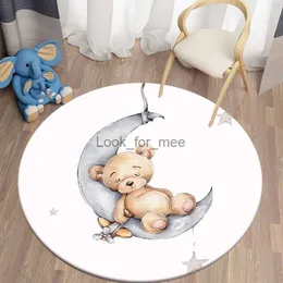 Wangart Cartoon Bear Print Kids Carpet Kawaii Area Rugs Round Carpet Room Floor Flannel anti slip Mat Children HKD230828