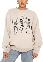 Kobiet Halloween Dancing Skeleton Bluza Upiorna sezon Horror Skull wydrukowana koszulka Pullover Ownerska koszulka Tee Top