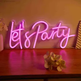 Chi-Buy LED Neon Let's Party USB Neon Znaki Nocne światło 3D Wall Art Game Room Sypialnia salon Decor Lampa HKD230825