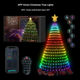 アプリスマートなクリスマスツリーライトrgbicコーンタワーの形状カラフルなLEDストリングライトホリデーデコレーションの変更