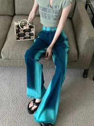 Women's Jeans 2023 Chic Gradient Contrast Vintage Ripped Baggy Wide Leg Design High Waist Y2k Sreetwear Female Denim Pants