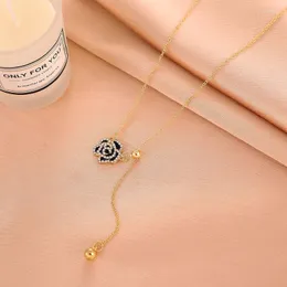 Pendant Necklaces Tassel Necklace Women Camellia Woman Chain Charms Girls Jewelry Gold Color Trendy Kpop Zinc Alloy Halskette