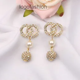 designer earrings for woman 18K Gold Plated Luxury Brand Designers Double Letters Stud Clip Eardrop Round Ball Geometric Famous Women Crystal Rhinestone Metal Earr