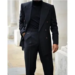 Men s kostymer blazers svarta män 2023 bröllop design blazer byxor lapel fritid strand smoking dubbel bröst 2 stycken 230828