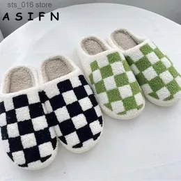 Retro Checkered ASIFN Fuzzy Slippers Checker Plus Women for Cozy Winter Comfort Fluffy House Soft Shoes Indoor Sole T230824 0310d Comt