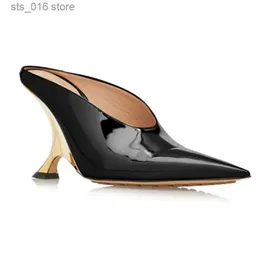 Elbise Ayakkabı 2023 Yaz Yeni Kadın Markası Eğik Yüksek Topuk Muller Ayakkabı Moda Noktalı Baotou Günlük Konfor Büyük Kadın Terlikleri T230828