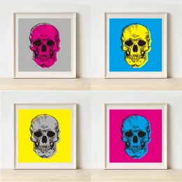 Pop Art Style Colour Skulls Canvas Painting Art Modern Abstract Cool Posters and Prints Picture Boys Wall Art Living Room Bedroom Bar Club Home Decor Gift No Frame Wo6