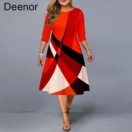 Dresses Deenor Plus Size Dresses for Women Casual Elegant Evening Party Dress Geometric Print Club Vestidos Women's Dress