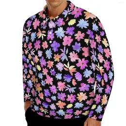 Herrpolos livliga Ditsy Floral Casual Polo Shirt Flower Print T-shirts Långärmad Anpassad hösttrender överdimensionerade toppar gåva