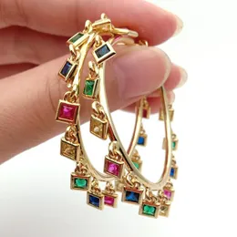 Stud 40mm gold filled with rainbow multi color cz charm Circle Hoop earrings Bohemia Bohe Steampunk Ear Clip korean Earrings 230828